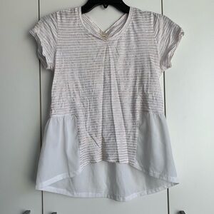 MAISON JULES White & Copper Striped Short Sleeve Chiffon Top Size XSmall EUC
